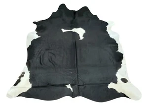Black White Cowhide Rug Large Brazilian Natural Real Hair On Hide 7ft x 6ft - Picture 1 of 6