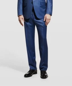 NEW Canali Blue Striped Wool Flat Front Trousers Pants Sz 54 NWT $525 - Picture 1 of 12
