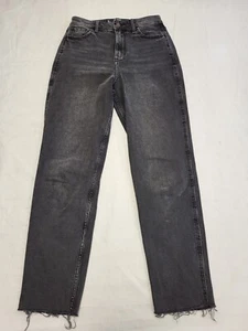 C348 WOMENS HOLLISTER WASHED BLACK ZIPPED STRAIGHT DENIM JEANS UK XS-S W25 L28 - Picture 1 of 5