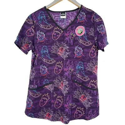 Disney Villains Womens Size Small Scrub Top Purple Performance Stretch NWT - Image 1 of 4