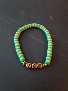 Schönes grünes Gelbgold Stern Ton Armband Handarbeit 8" dehnbar FREUDE - Bild 1 von 2