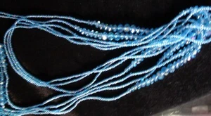 3 Strands of Beautiful Deep Aqua CRYSTAL Beads use for NECKLACE or BELT - Picture 1 of 5