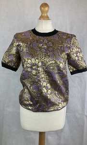 Prenda para mujer Marni at H&M oro púrpura metálico floral manga corta cuadrado Reino Unido6 - Imagen 1 de 12