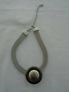 Chico's 6" Choker Necklace Silver Color With Large Round Pendant Metal Unused - Picture 1 of 3