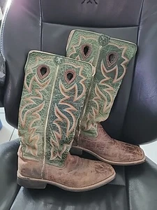 Women's Twisted X Leather Western Cowgirl Boots Size 5M  YBK0005 Green & Brown - Picture 1 of 6