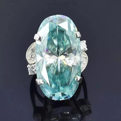 12CT Azul Tratados Anillo con Diamante Forma Ovalada En 925 Plata de Ley VVS1 - Imagen 1 de 4