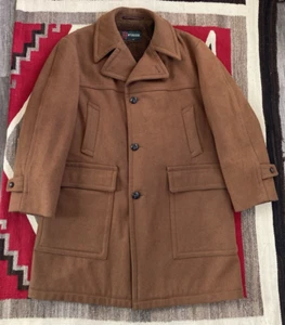 Vintage 60's McGregor Brown Wool Over Coat Lined Size 44 USA zip button - Picture 1 of 13