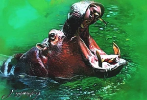 Tarjeta coleccionable limitada #9/50 firmada por artista creada personalizada Hippopotamus - Imagen 1 de 2