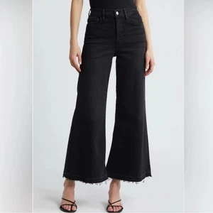 FRAME Denim Le Palazzo Crop Jeans Raw Hem Kerry Black Womens Size 29 Wide Leg - Picture 1 of 10