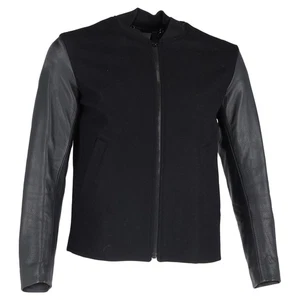 Sandro Paris Zipped Jacket in Black Wool and Leather - Picture 1 of 3