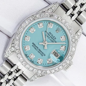 Reloj Rolex Datejust para mujer de acero inoxidable con esfera y bisel de diamantes azules - Imagen 1 de 12