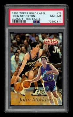 1999-00 Topps Gold Label Class 1-Red Label: # 79 John Stockton /100 PSA 8 NM-MT - Image 1 of 3