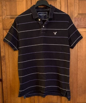 Etiqueta polo de algodón a rayas manga corta calce vintage American Eagle para hombre talla XL Foto 1 de 4