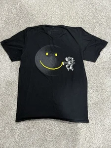 Threadless Black Smiley Face Astronaut Graphic Short Sleeve T Shirt Mens Medium - Picture 1 of 5