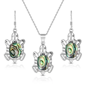 Inlaid Abalone Stone Ocean Turtles .925 Stering Silver Jewelry Set - Picture 1 of 10