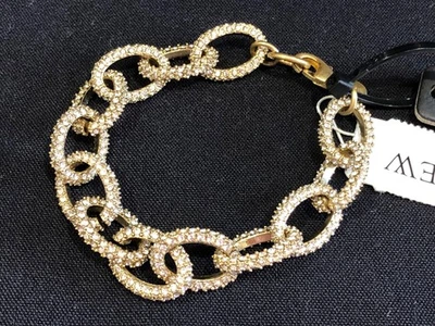 Pulseira J Crew cristal strass tom dourado, 7,5", NOVA! - Imagem 1 de 4