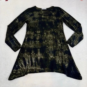 Luna Luz Tunic Top Artsy Tie Dye Striped Sz S Lagenlook Green Black Long Sleeve - Picture 1 of 9