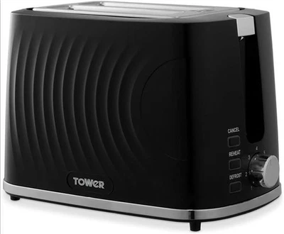 Tower 2 Slice Toaster with 7 Browning Control & Removable Crumb Tray Black 900W  - Image 1 of 4