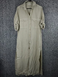Cloth & Stone Women's Medium Tencel Maxi Shirt Dress Beige Button Front Roll Ta - Picture 1 of 15