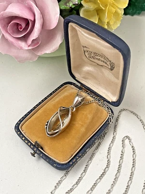 PRECIOSO COLLAR CADENA COLGANTE CUARZO PLATA ESTERLINA MACIZA 925 22" 56CM Foto 1 de 4