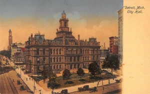 City Hall, Detroit, Michigan c1900s Hand-Colored Vintage Postcard - Picture 1 of 1