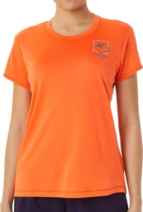 Asics FujiTrail Logo Womens Running Top Orange Short Sleeve Reflective T-Shirt - Picture 1 of 5