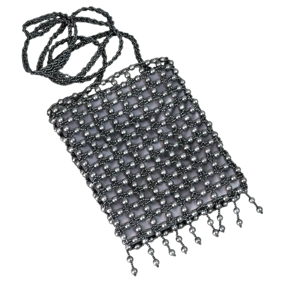 Bolso de Hombro de Noche Y2K Giorgio Beverly Hills De Colección Flecos con Cuentas Negro/Plateado Foto 1 de 4