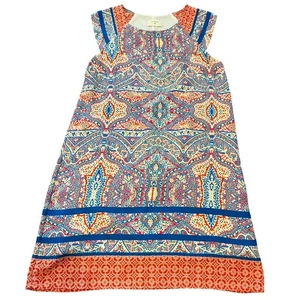 Everly Boho Shift Dress Small Red Blue Print Sleeveless Lined USA Made - Picture 1 of 8