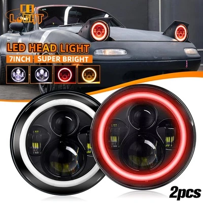 Par de faros LED 7 pulgadas para 90-97 Mazda NA Miata MX5 MX-5 rojo halo ojos de ángel Foto 1 de 4