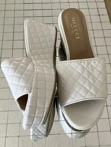 Sesto Meucci Tahnee White Quilted Woven Leather Wedge Slides 8 MINT CONDITION - Picture 1 of 13