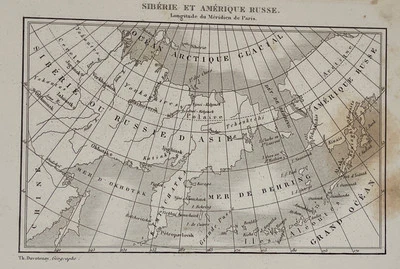 Antiguo mapa impreso francés de 1852 de Siberia América rusa Mar de Bering Océano Ártico Foto 1 de 4