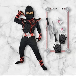 Kids Black & Red Ninja Costume Small (5-7Y) with Mask, Belt & Accessories – NEW - Picture 1 of 8
