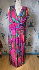 gorgeous pink multicoloured v neck jersey maxi dress, Pomodoro, 20 - Picture 1 of 3