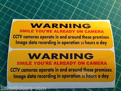 2 x WARNING STICKERS -Smile you're already on Camera CCTV EXCELLENT DETERRENT