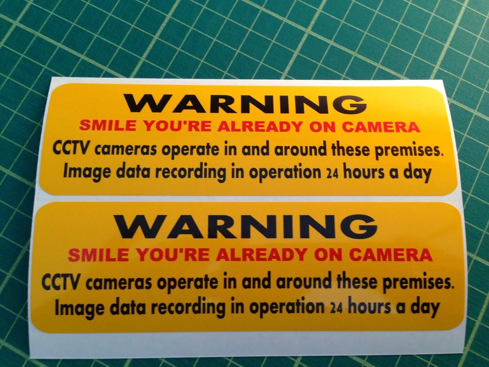 2 x WARNING STICKERS -Smile you're already on Camera CCTV EXCELLENT DETERRENT
