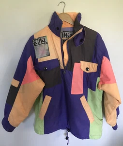 ELHO Size XS Neon vintage Ski /Snow Boarding Jacket Retro Colourblock Pop Over - Picture 1 of 7