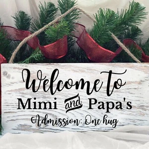 Letrero de madera rústico de bienvenida a Mimi y papá decoración de granja regalo para abuelos - Imagen 1 de 4