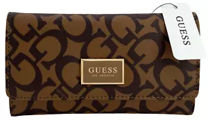GUESS ABREE LOGO TRI-FOLD CLUTCH WALLET PURSE Brown AUTHENTIC • NEW WITH TAGS - Picture 1 of 22