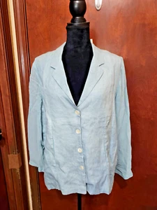 Soft Surroundings Cambout Jacket Large Aqua Stormy Linen Crepe Sleeve Blazer New - Picture 1 of 12
