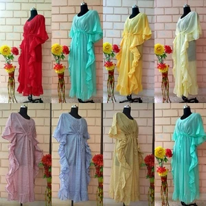 Indian Frill Sleepwear Beach Bikini Cover Up Night Dressing Maxi Gown Caftans US - Picture 1 of 23