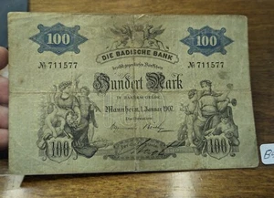 1907 Germany-Badische Bank 100 Mark Note - Picture 1 of 10