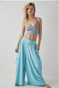 NEW Sz M Free People Intimately Summer Slumbers Harem Pants Blue Knit Oversized - Picture 1 of 9