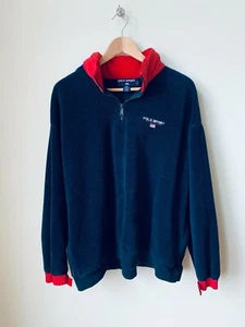 VINTAGE 90s Polo Ralph Lauren Sport Pullover Fleece Flag Stadium Superman Bear - Picture 1 of 4