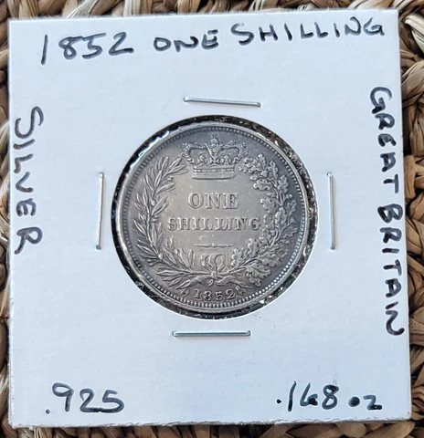 1852 GREAT BRITAIN ONE SILVER SHILLING Queen Victoria Cover
