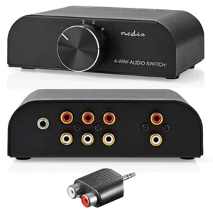 4 Port Cinch Umschalter Verteiler - Audio RCA Chinch Schalter - 4 x IN - 1 x OUT - Bild 1 von 9