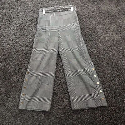 Pantalones Who What Wear para mujer XS gris pata de gallo a cuadros pedal empujador a presión acampanado Foto 1 de 4