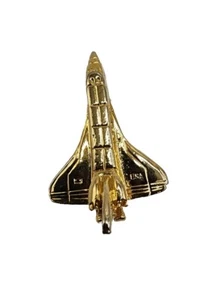 Vintage Space Shuttle Brooch Lapel Pin Hat Pin Gold Tone Rocket USA 1.5" Space - Picture 1 of 7