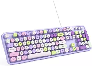 Retro round USB Wired Keyboard, Full Size W/ Foldable Stand, Purple - Picture 1 of 12