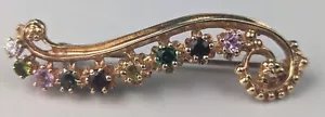 Broche de barra de piedras preciosas multicolores de oro amarillo de 14K 1,75" 5,4 gramos de colección raro - Imagen 1 de 7
