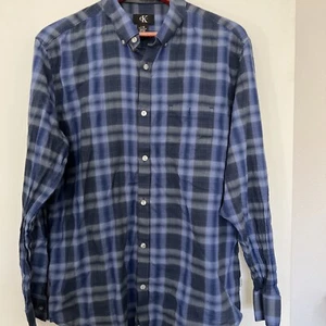 Calvin Klein Shirt Mens Large L Button Down Blue Plaid Pocket Long Sleeve Cotton - Picture 1 of 3